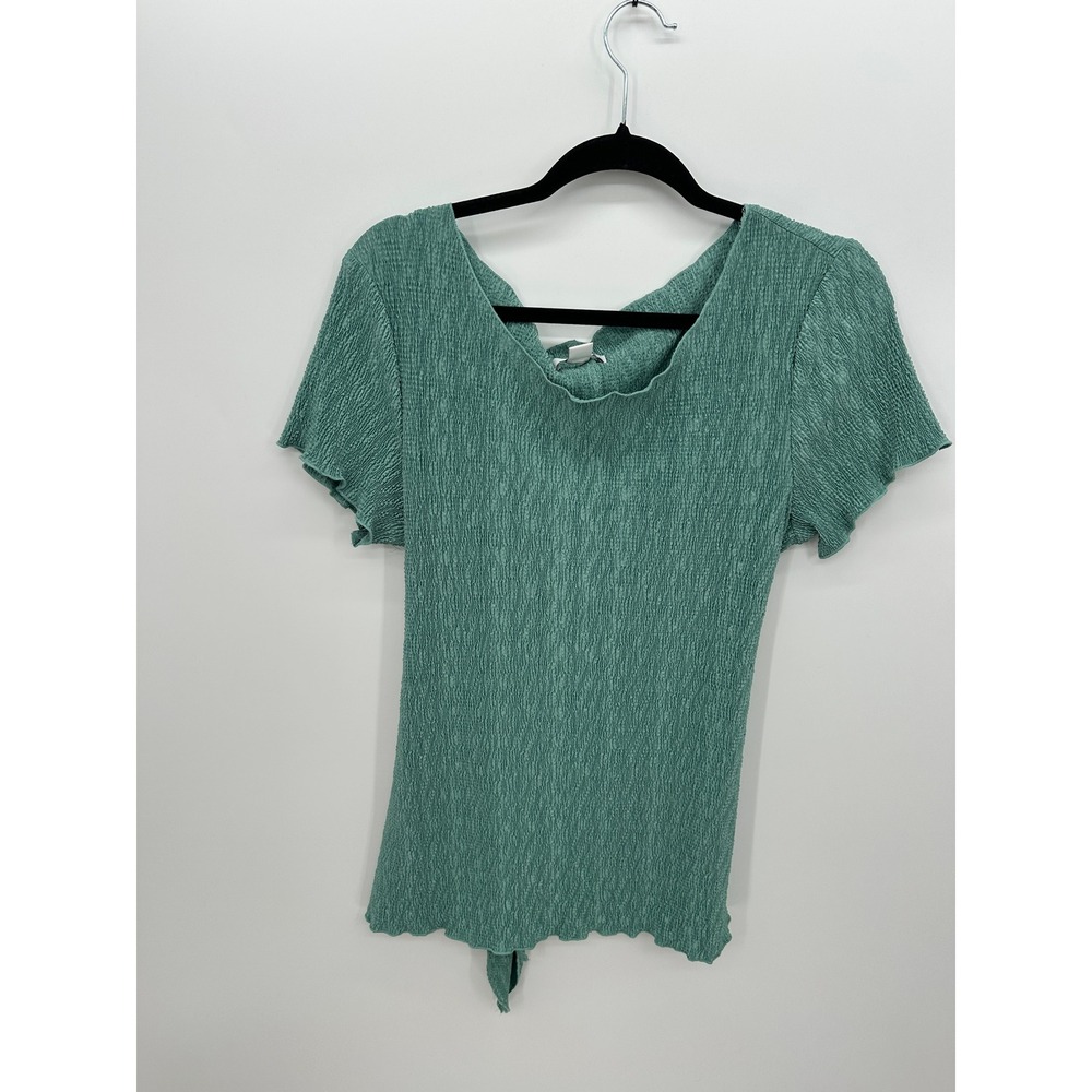 Dressbarn‎ Mint Crinkle Tie Back Top Womens Large Y2K Stretch Fairycore